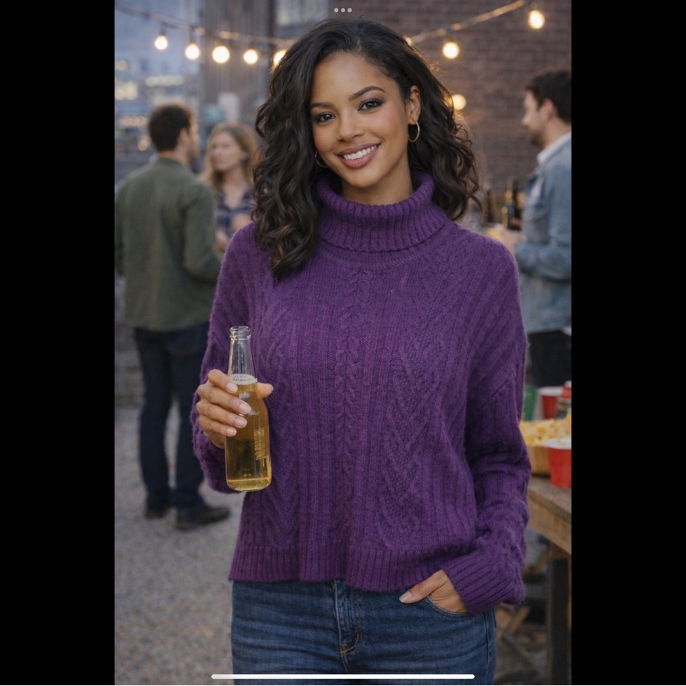 H&M Divided Purple Cable Knit Turtleneck Sweater M - Picture 5 of 16
